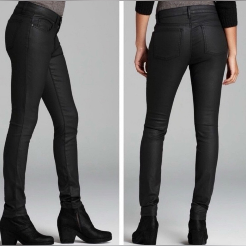 Eileen Fisher Coated Waxed Black Jeans Ankle Pants Womens size 6